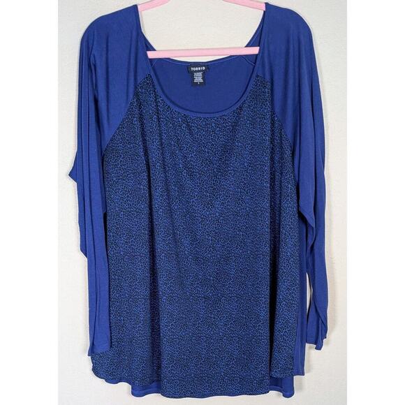 TORRID NAVY GREEN LEOPARD PRINT RAGLAN LONG SLEEVE TEE 3X - Picture 2 of 7